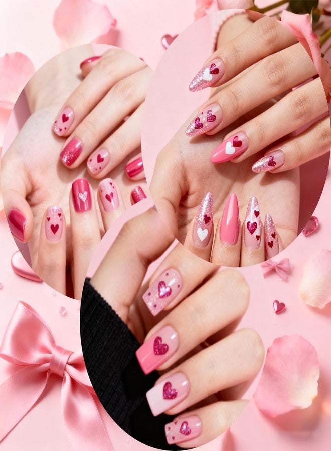 Allstarry Heart Nail Stickers, 6 Sheets Valentines Nail Stickers, Self-Adhesive Glitter Heart Nails Decals Pink Red White Valentines Day Nails Stickers for Women Gift Holiday Wedding Party Accessories - Image 3